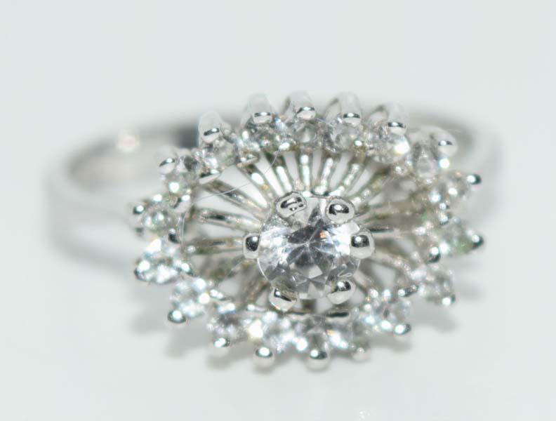 Vintage Panetta CZ and Sterling Silver Cocktail Statement Dome Ring Sz 7.25
